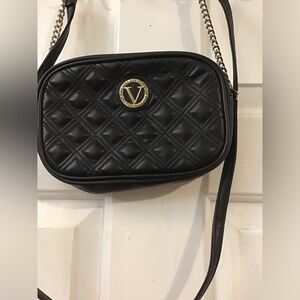 V-Emblem Quilted Black Crossbody Bag